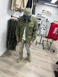 StyleGods Faux Suede Shirt - Olive\Tan