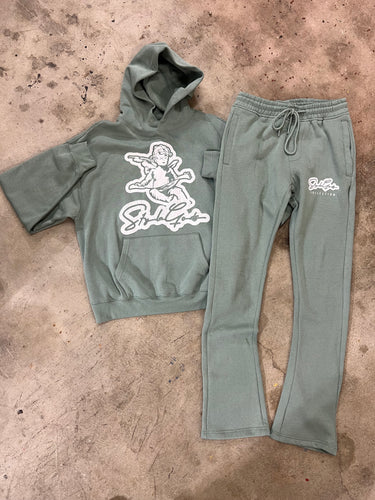 StyleGods Angel Stacked Pullover Jogging Suit - Jade Green