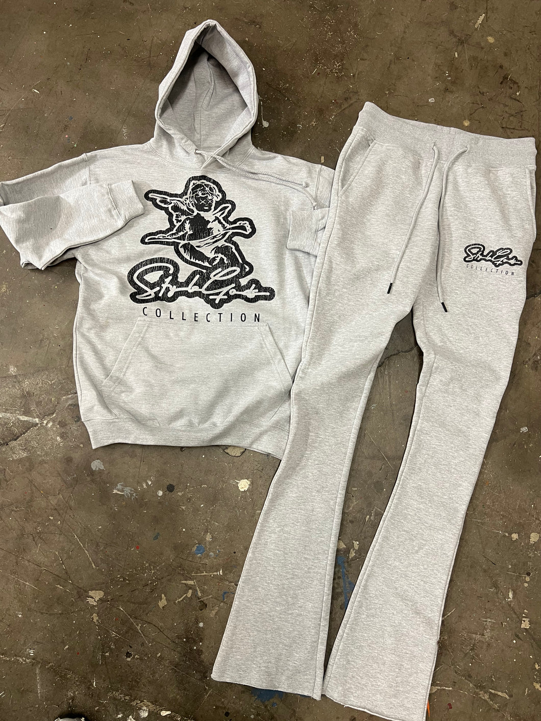 StyleGods Angel Stacked Pullover Jogging Suit Grey\Black