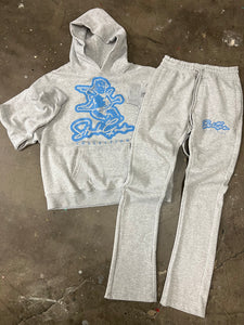 StyleGods Angel Stacked Pullover Jogging Suit Grey\Columbia Blue