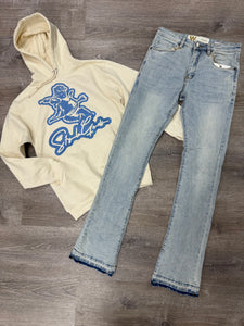 StyleGods Angel Hoodie - Tan\Denim Blue